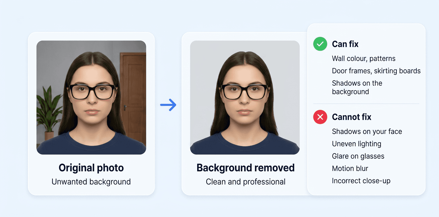 Before and after background removal with what can and cannot be fixed